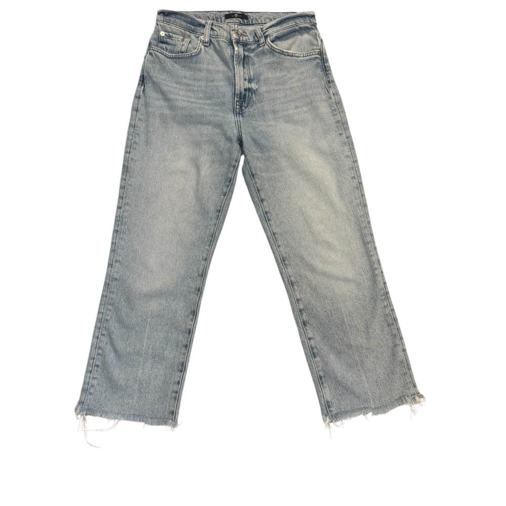 7 For All Mankind Cropped Straight Jeans 29 Raw Hem Light Wash Denim